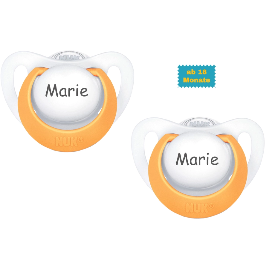 Schnullireich Schnuller mit Namen  Namensschnuller NUK Genius  – 2er Set (Mädchen) Weiß