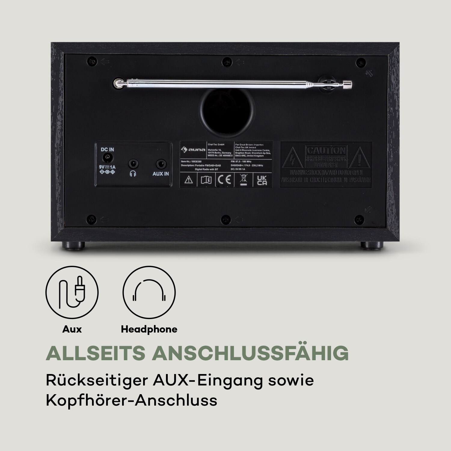 Ambient DAB+/FM Radio BT 5.0 AUX-In LC-Display Wecker Eieruhr Schwarz