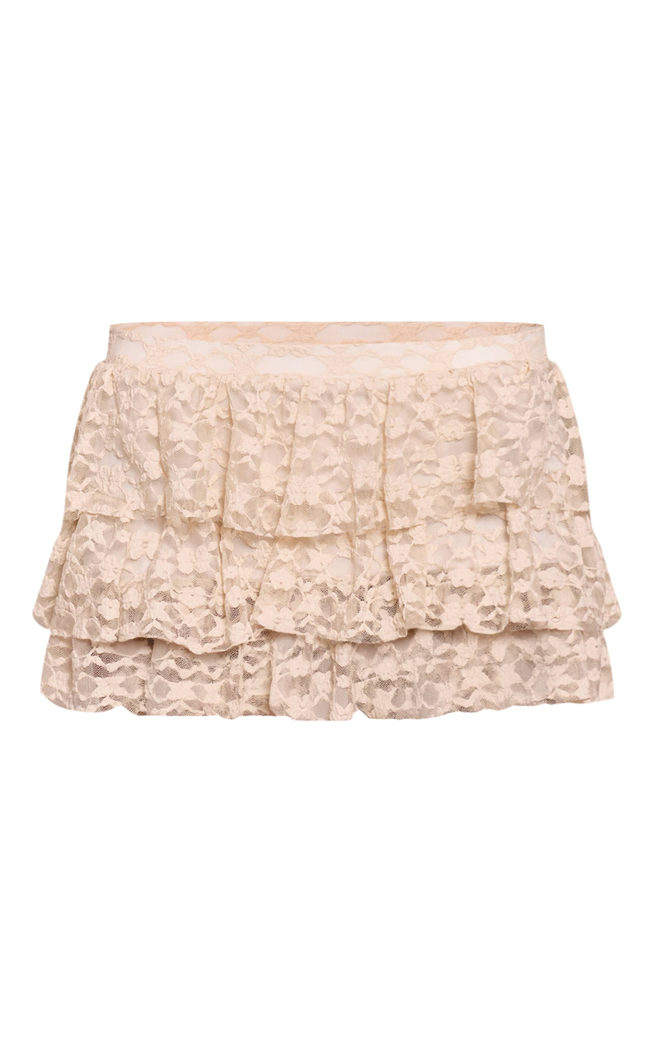 Crème Mini-jupe À Volants En Dentelle