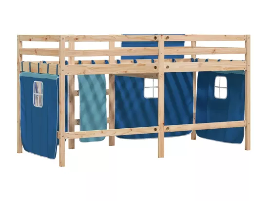 Lit mezzanine enfants avec rideaux sans matelas bleu 90x190 cm