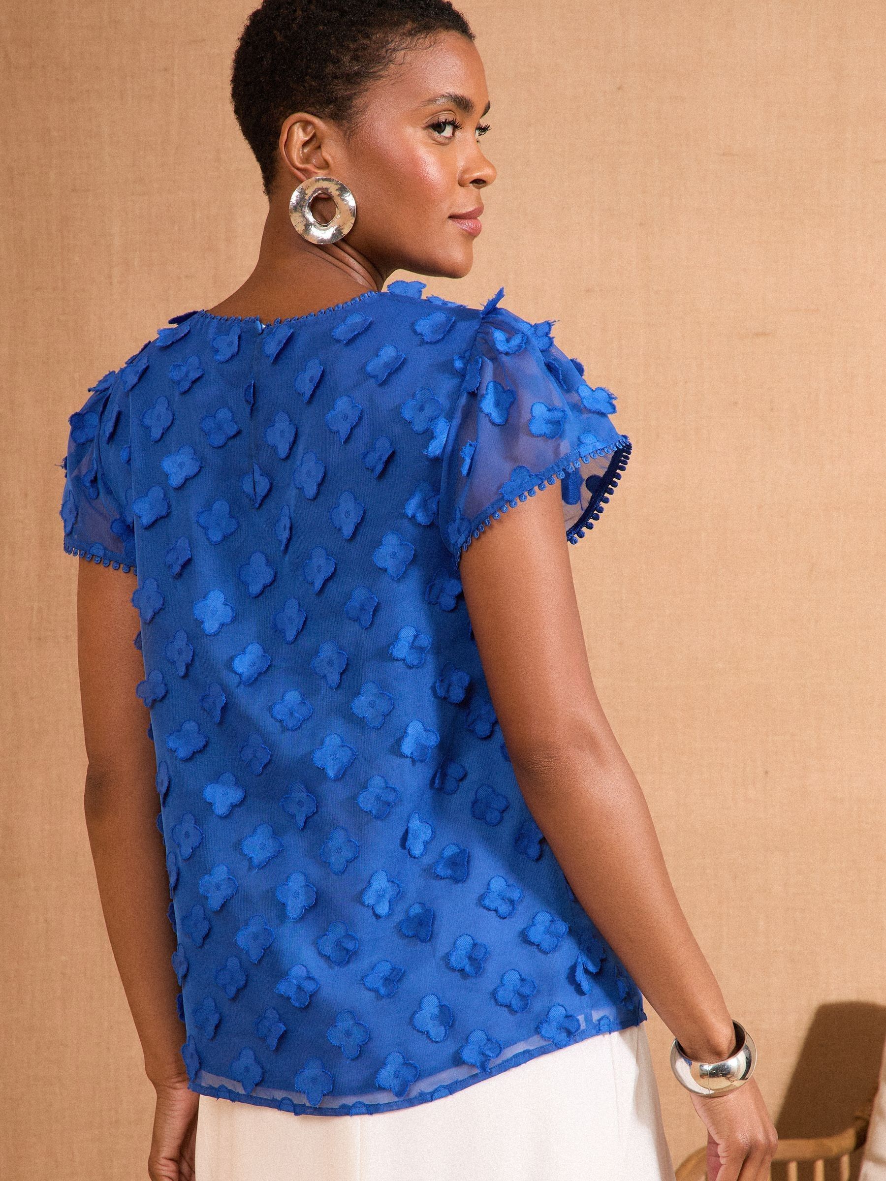 Kobaltblauw - Love & Roses top met korte mouwen en 3D-bloemenprint