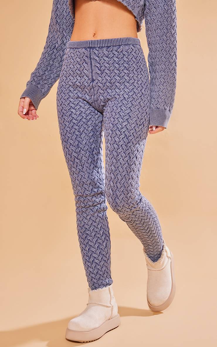 Bleu Legging Aspect Denim En Maille Torsadée