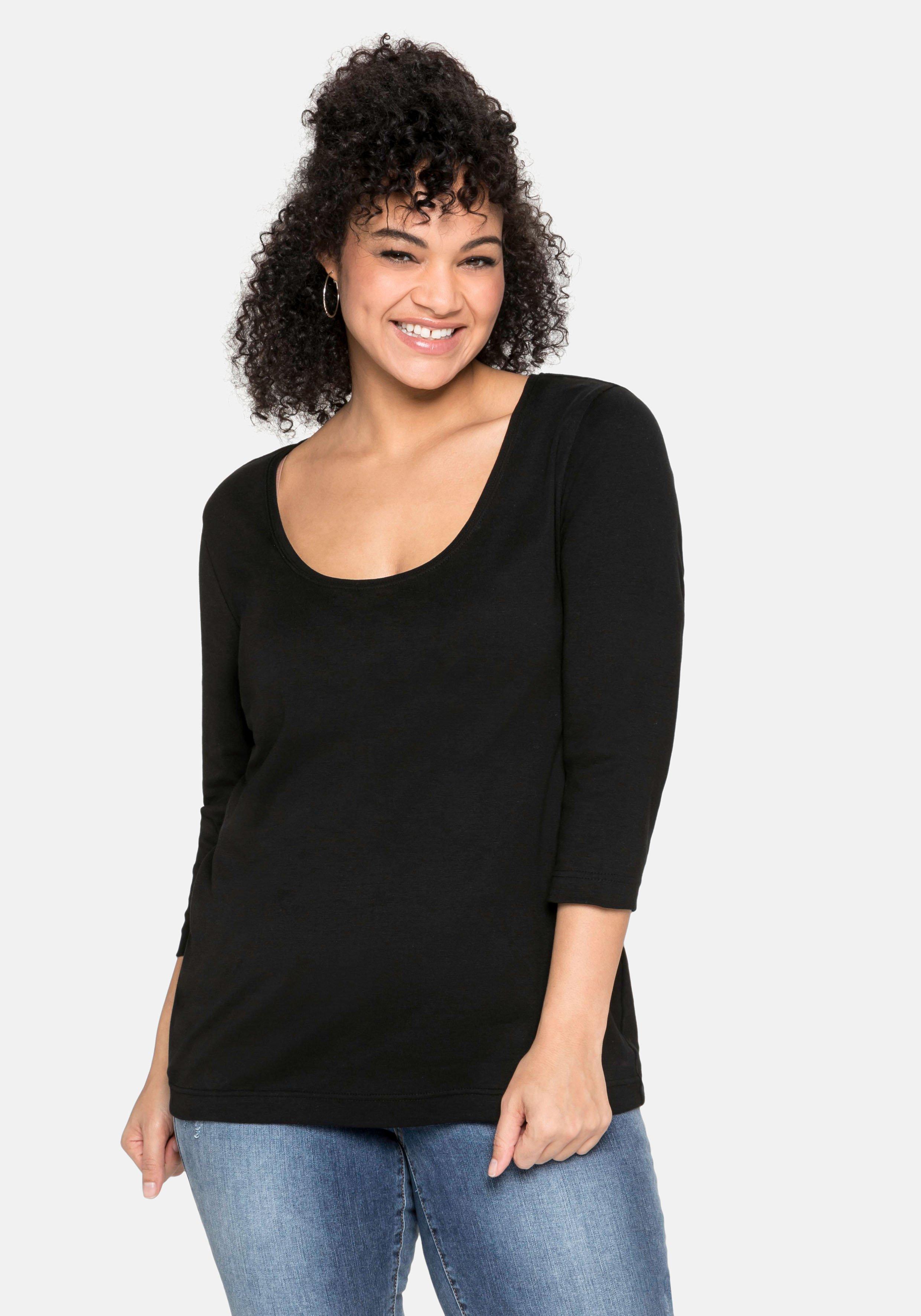 Shirt mit 3/4-Arm und weitem Rundhalsausschnitt