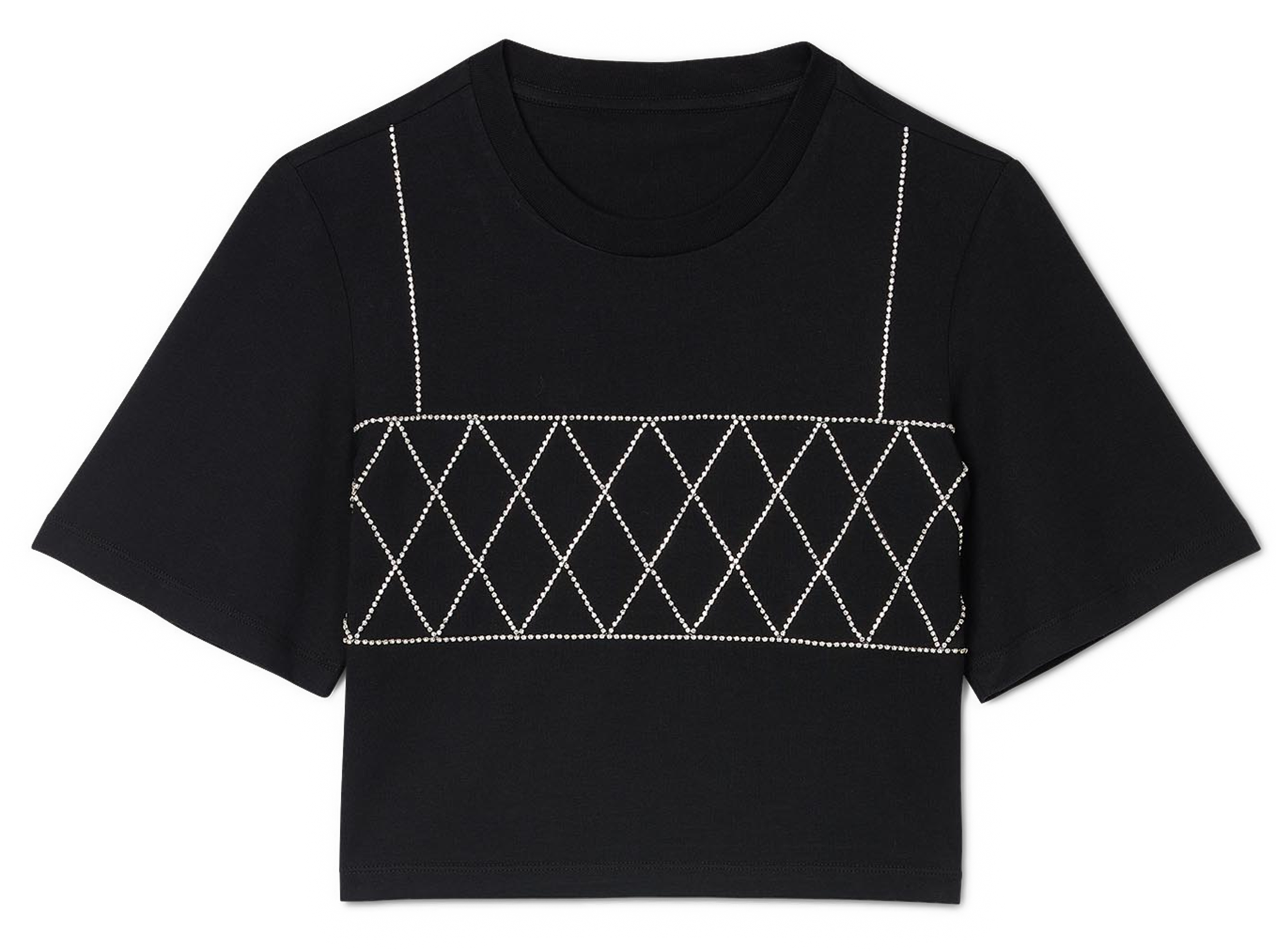 Tee-shirt court en coton strassé | Noir
