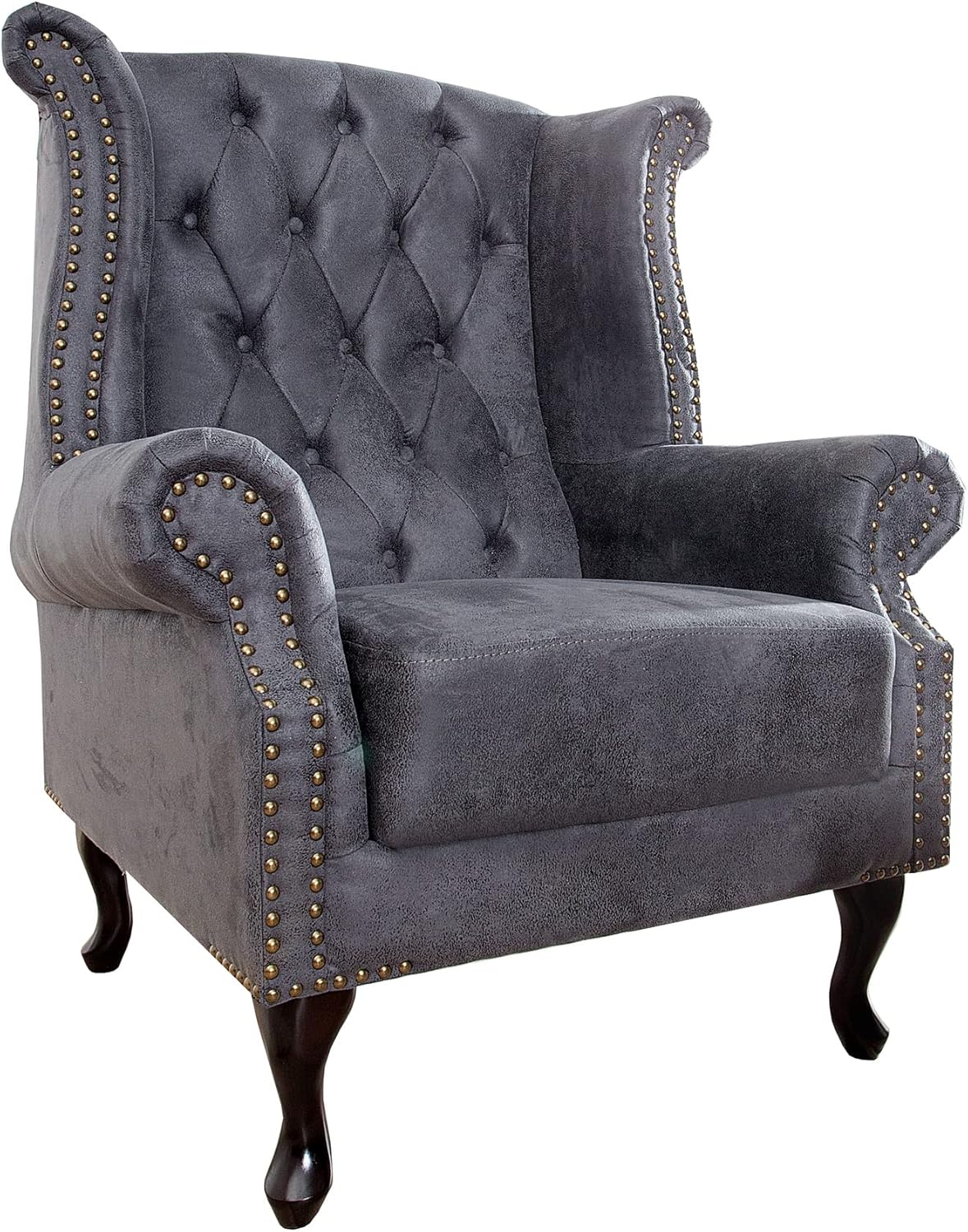 invicta INTERIOR riess-Ambiente Edler Chesterfield Ohrensessel antik grau mit Knopfheftung und Nietenbesatz Sessel Clubsessel Wohnzimmersessel