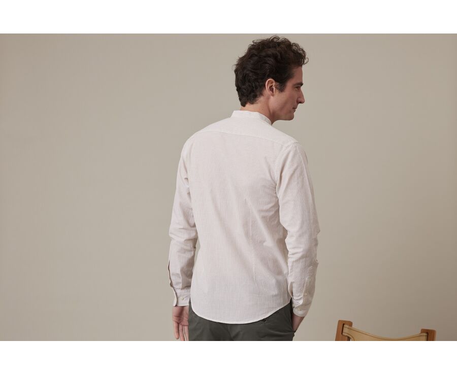 Chemise seersucker à rayures fines beiges et blanches - COLBERT
