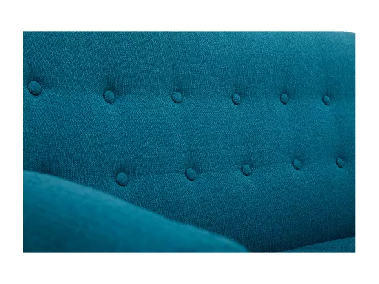 Canapé scandinave déhoussable 2 places en tissu bleu canard et bois clair YNOK