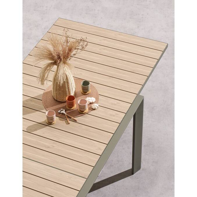 Table de jardin extensible coulissante ÉVASION Effet bois Lin & Vert laurier