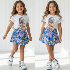 Flower short set - blauw