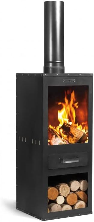 Gartenkamin Rosa Gartenofen H 150 cm zum Heizen und Grillen Terrassenofen aus Naturstahl Kamin Ofen CookKing