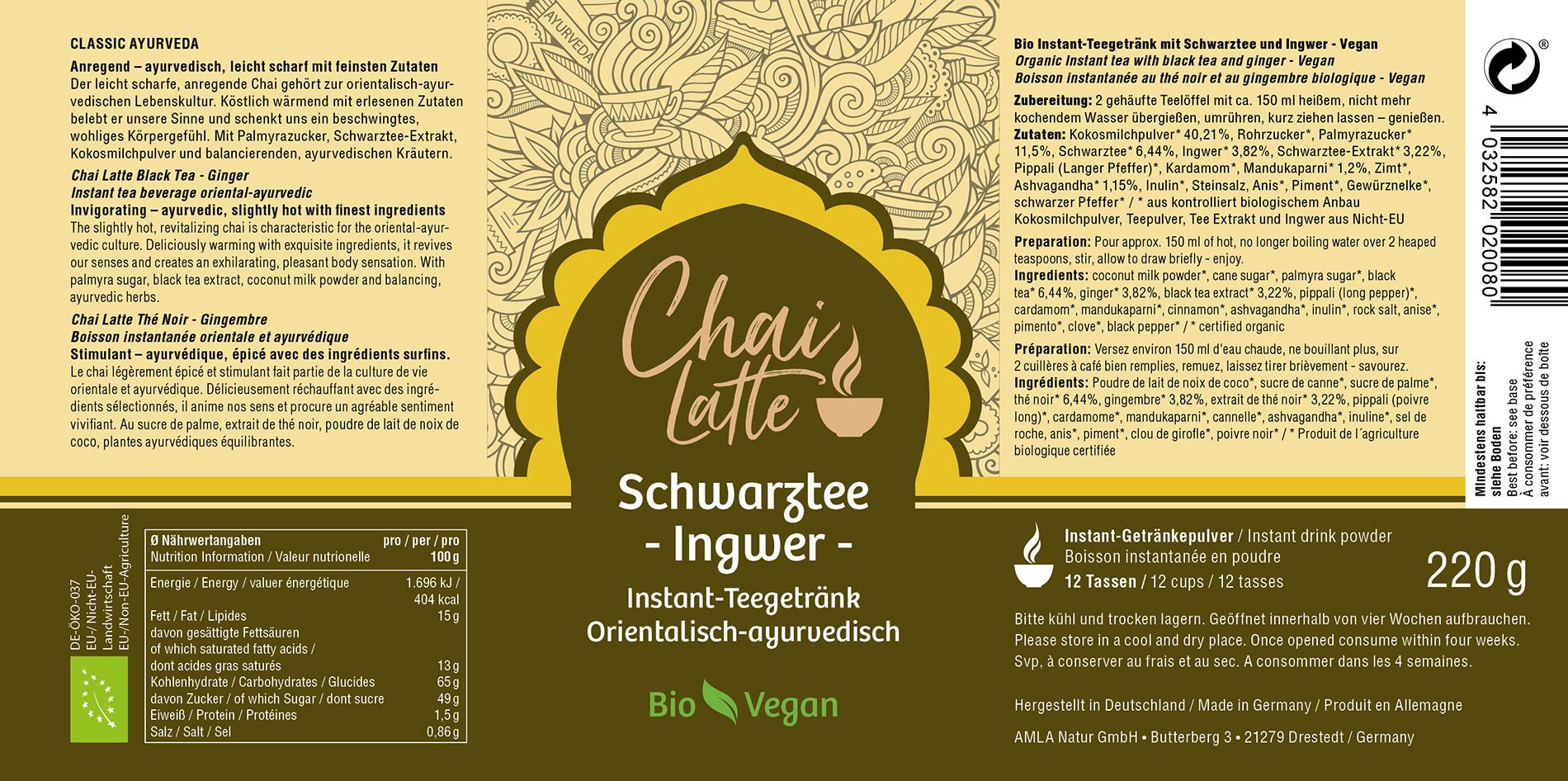Classic Ayurveda - Chai Latte Schwarztee - Ingwer Vegan - Kurzes MHD -