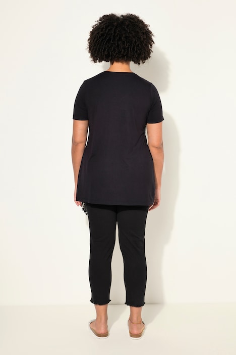 T-Shirt, Classic Fit, Streifen, Pailleten, Zipfelsaum