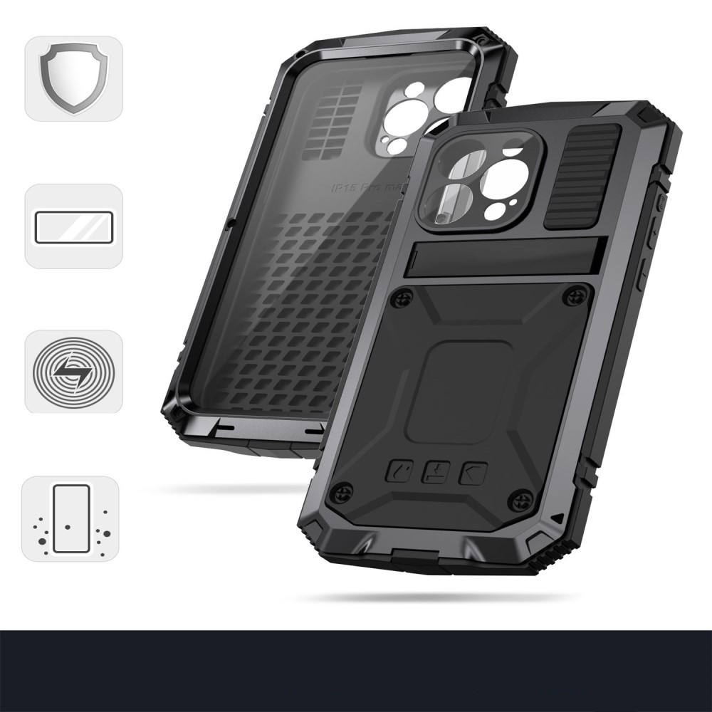 iPhone 15 Pro Hybrid Hardcase Hülle   Kickstand Aufsteller - Schwarz