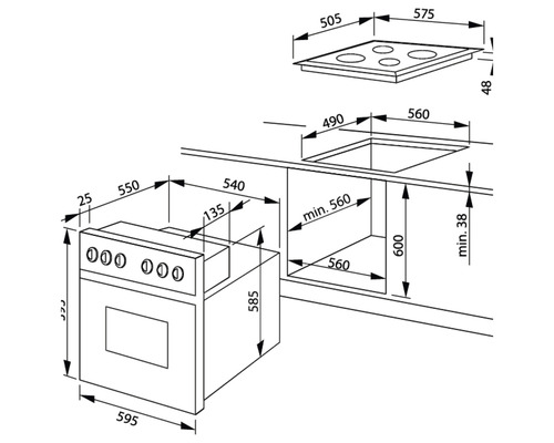 Amica ovenset met glaskeramische kookplaat en roestvrijstalen frame EHC 933 011 E, bruikbaar volume 65 l