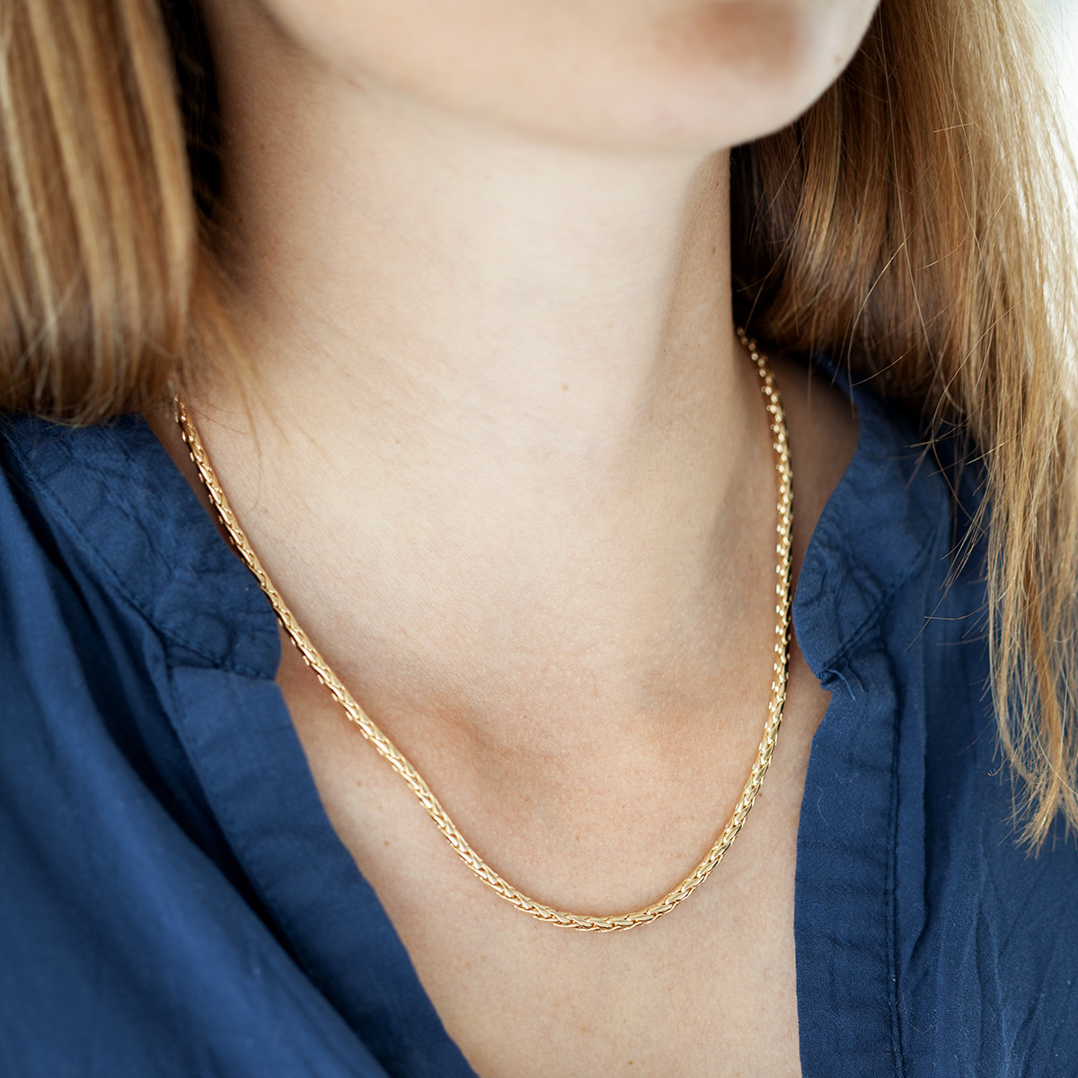 Collier plaqué or maille palmier 45 cm