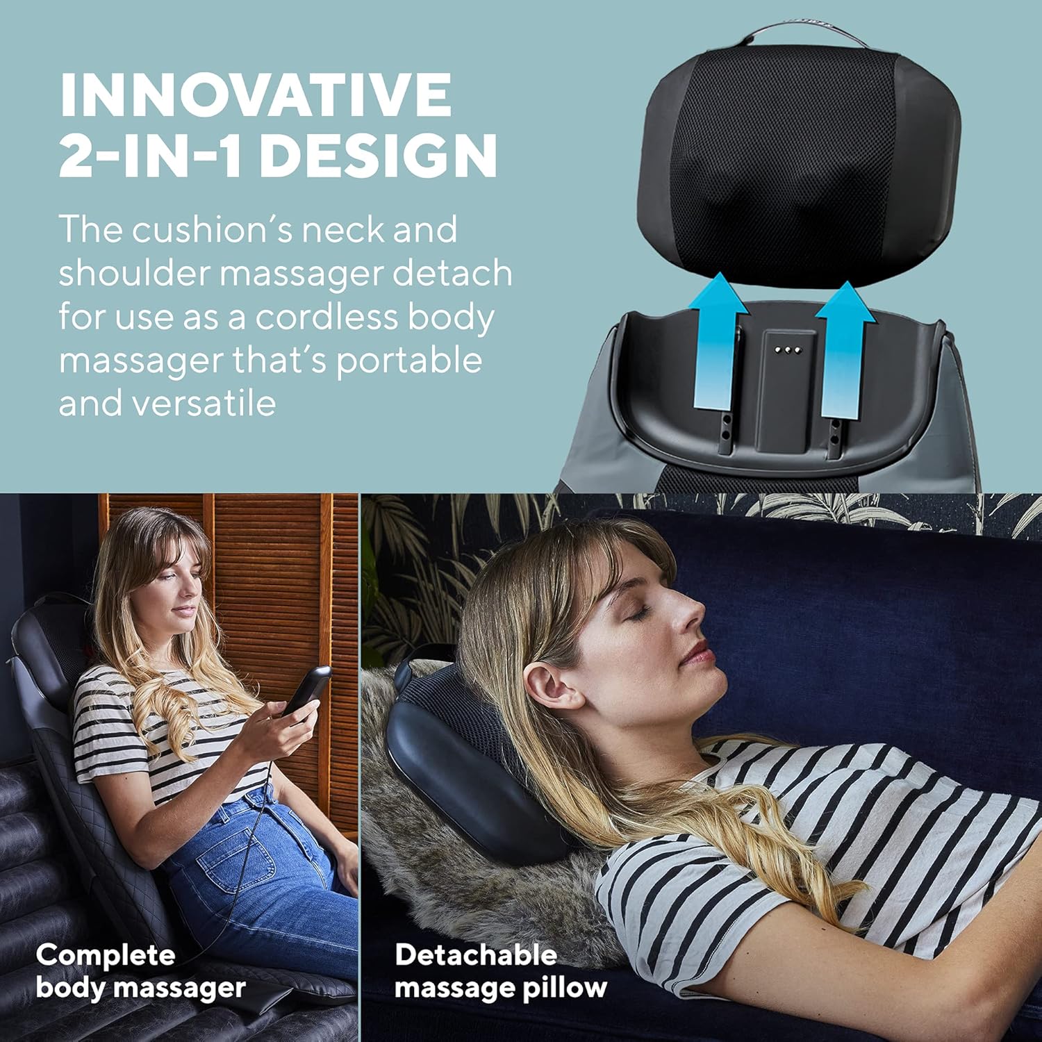 HoMedics Siège de massage 2 en 1 avec coussin massant sans fil - A emmener en voyager – Chaleur optionnelle – Détend les lombaires, cervicales, trapèzes, cuisses