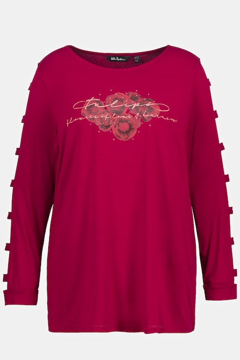Shirt, Tulpen, Ziersteine, U-Boot-Ausschnitt, Langarm