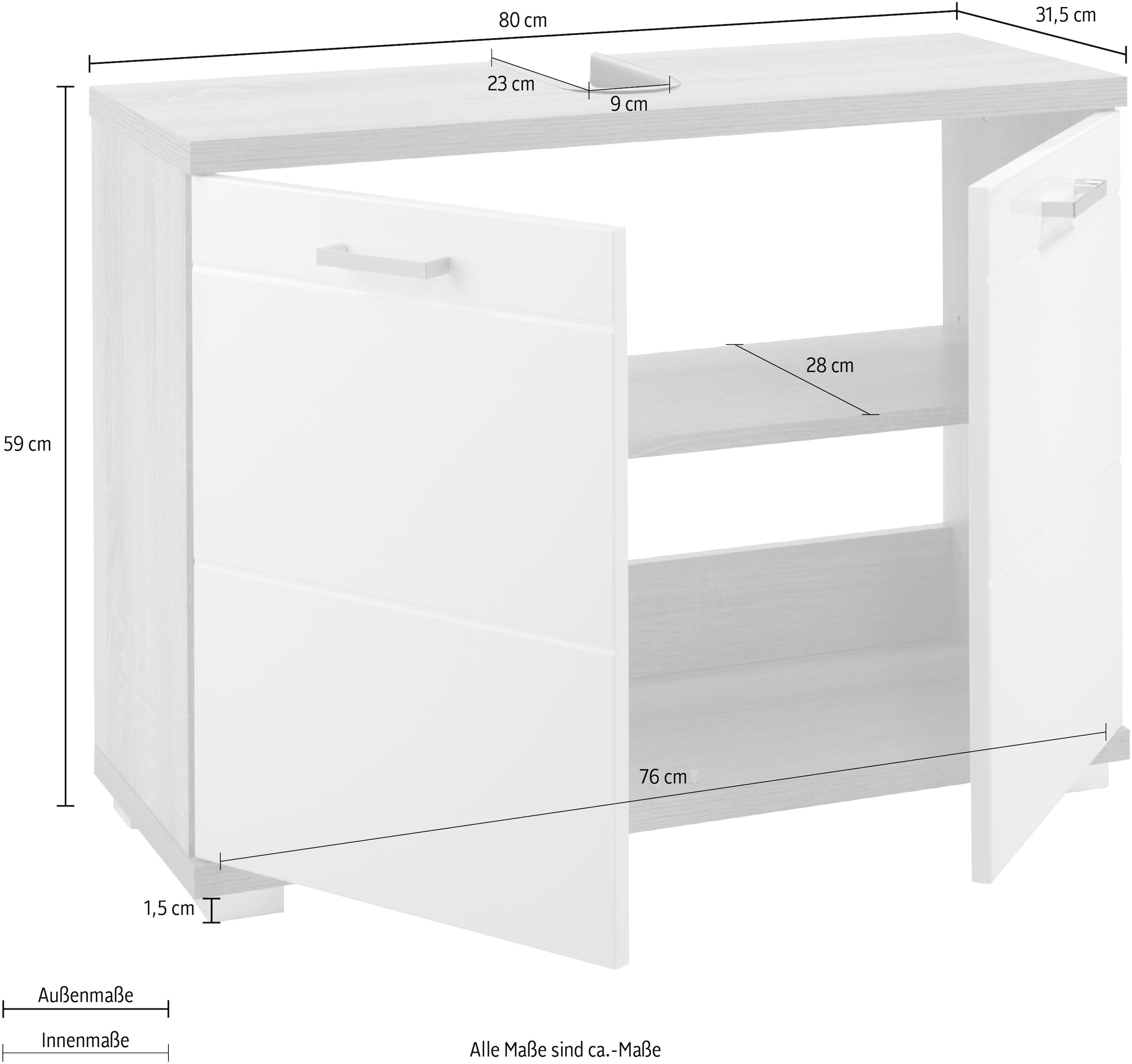 byLIVING Waschbeckenunterschrank »Nebraska« Breite 80 cm, Badezimmerschrank, MDF-Fronten in Hochglanz-Optik