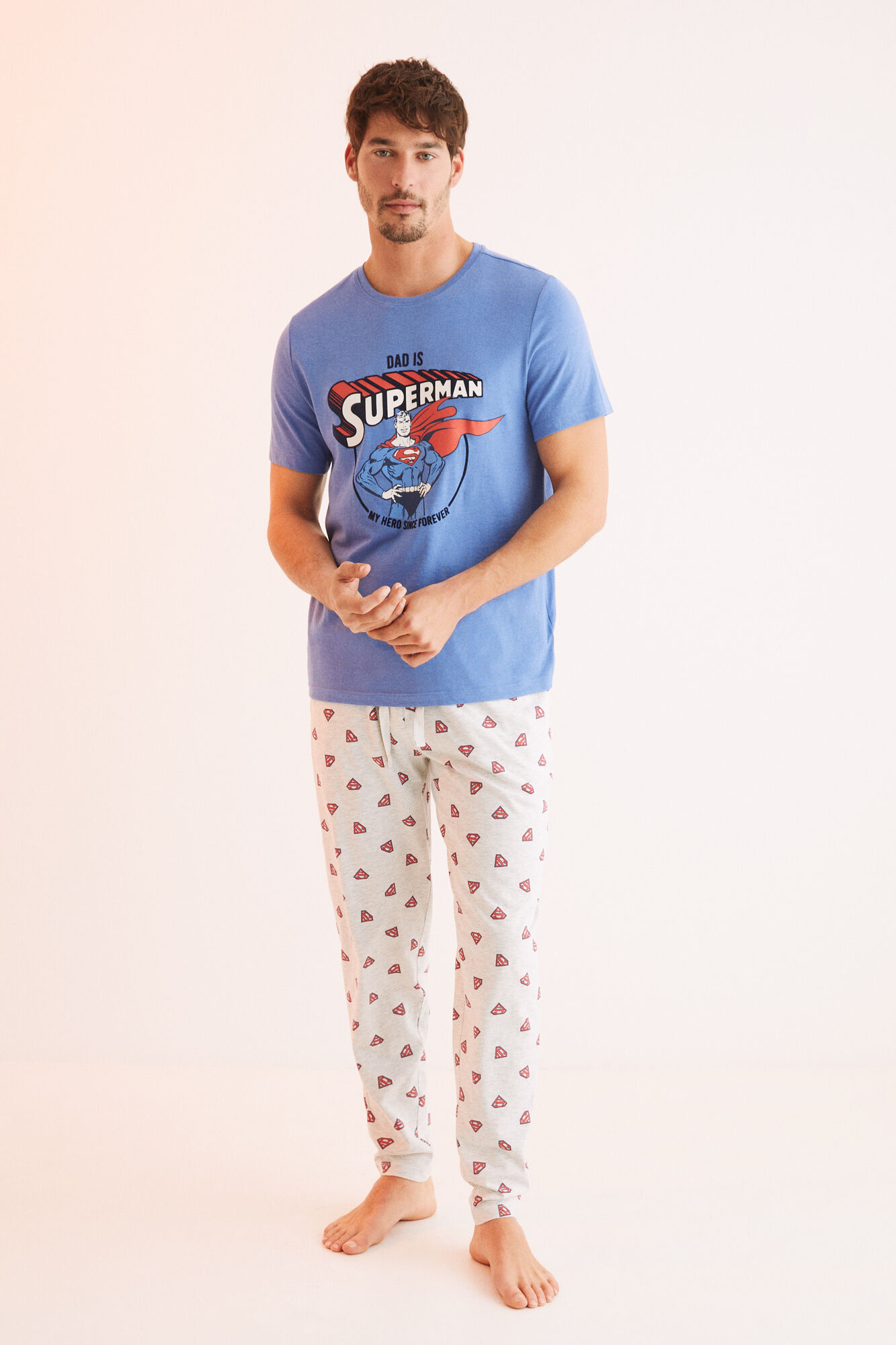 Pijama comprido masculino Superman em algodão - Cinza
