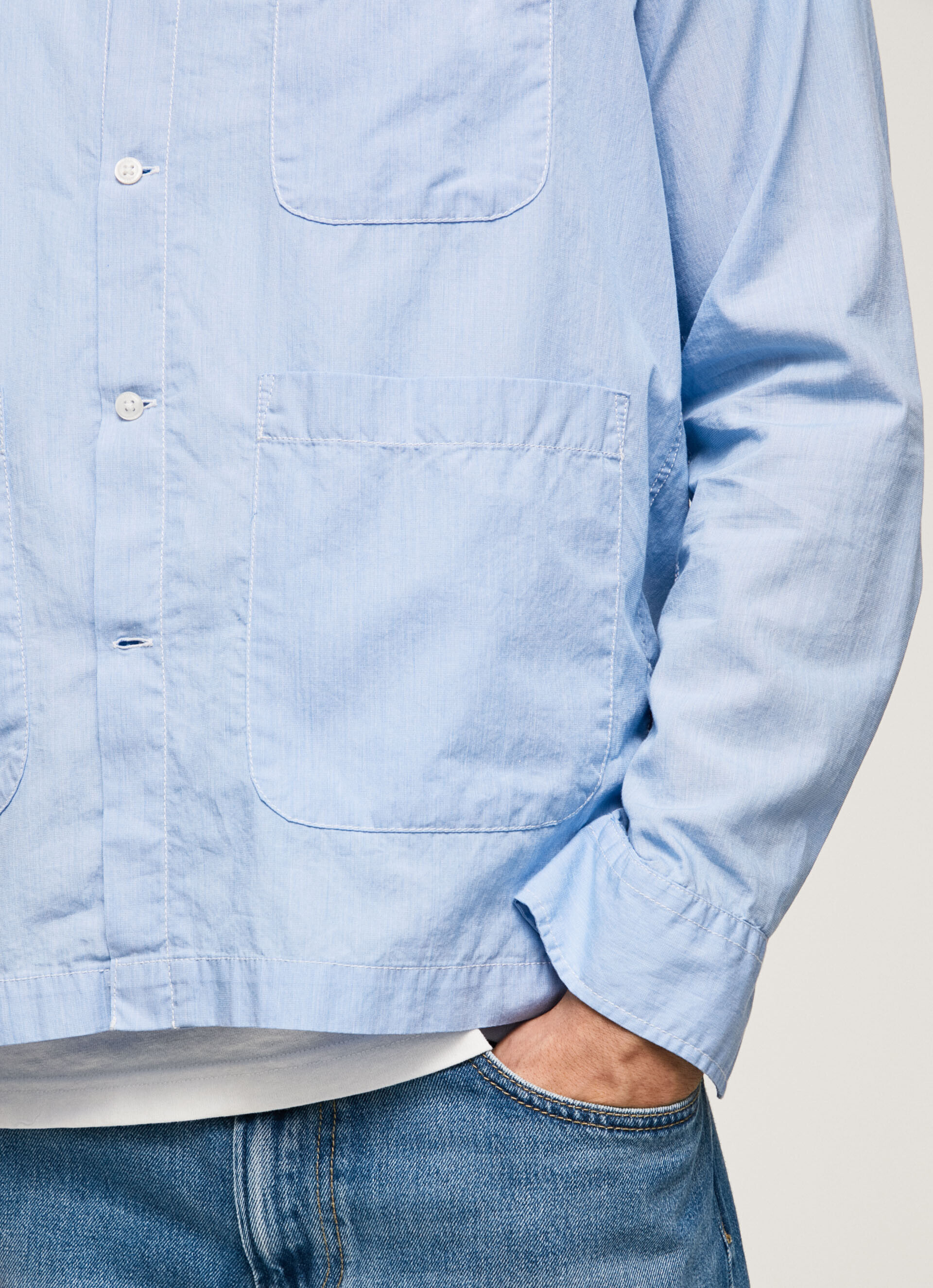 CAMISA FIL A FIL LAMBERT CORTE RETO - azul claro