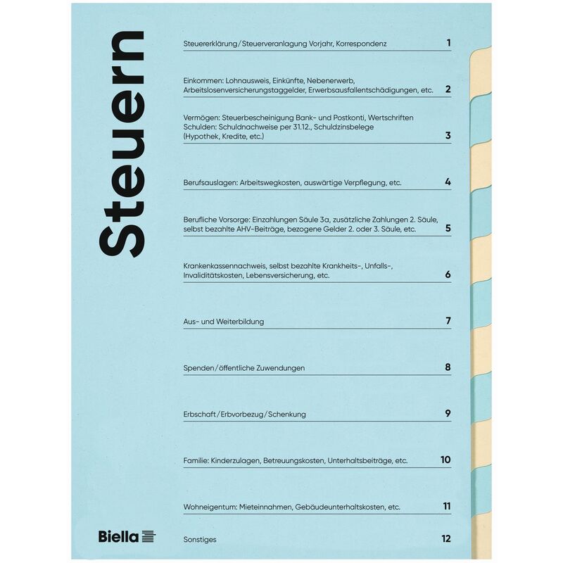 Biella Steuermappe, deutsch, A4, blau/gelb