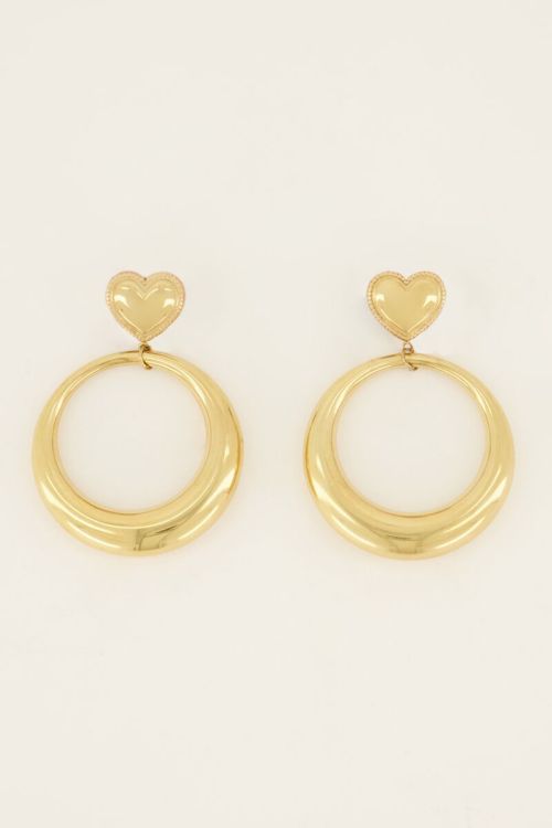 Ronde statement oorbellen met hart