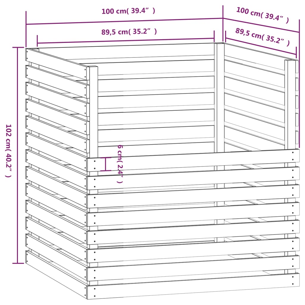 Composteur 100x100x102 cm bois massif de pin