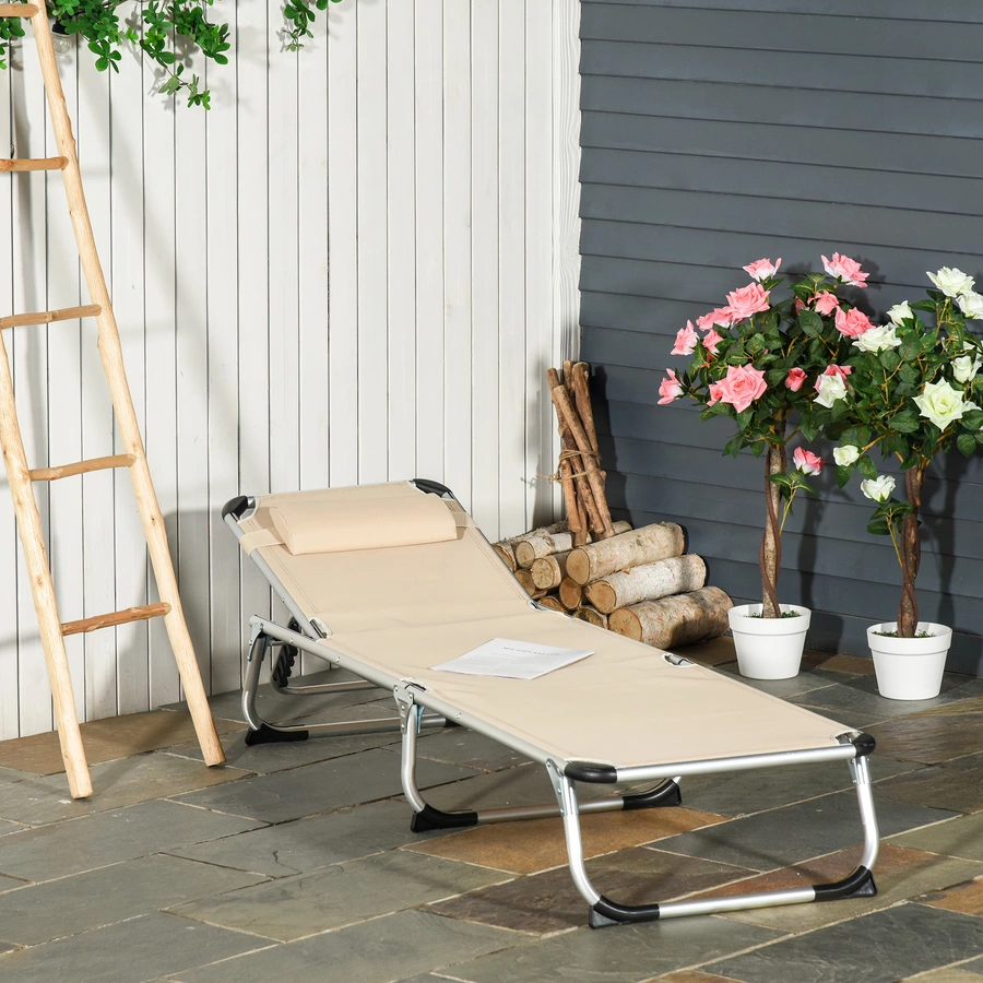 Outsunny Gartenliege 5-stufig verstellbar beige