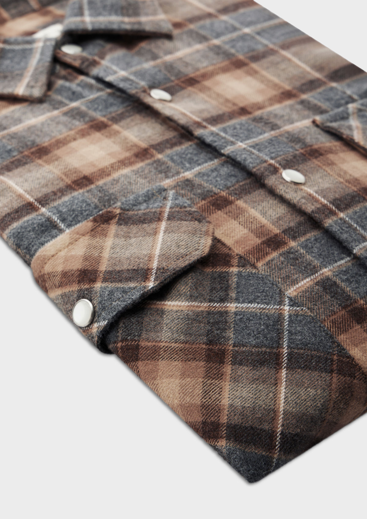 Surchemise Slim en popeline de coton camel à carreaux gris