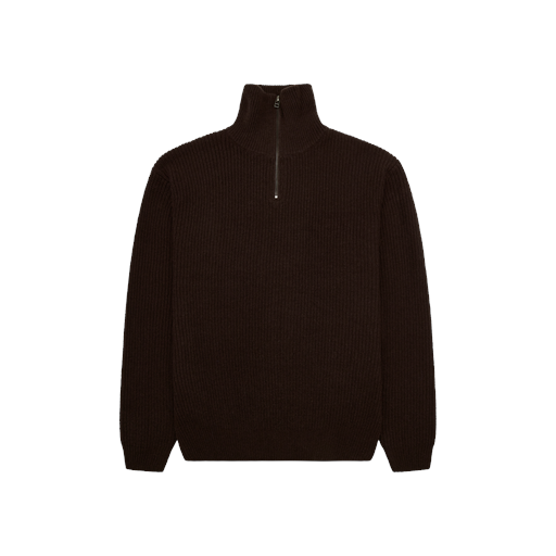 Woodbird Lass Wool Half-Zip Striktrøje, Brown, M
