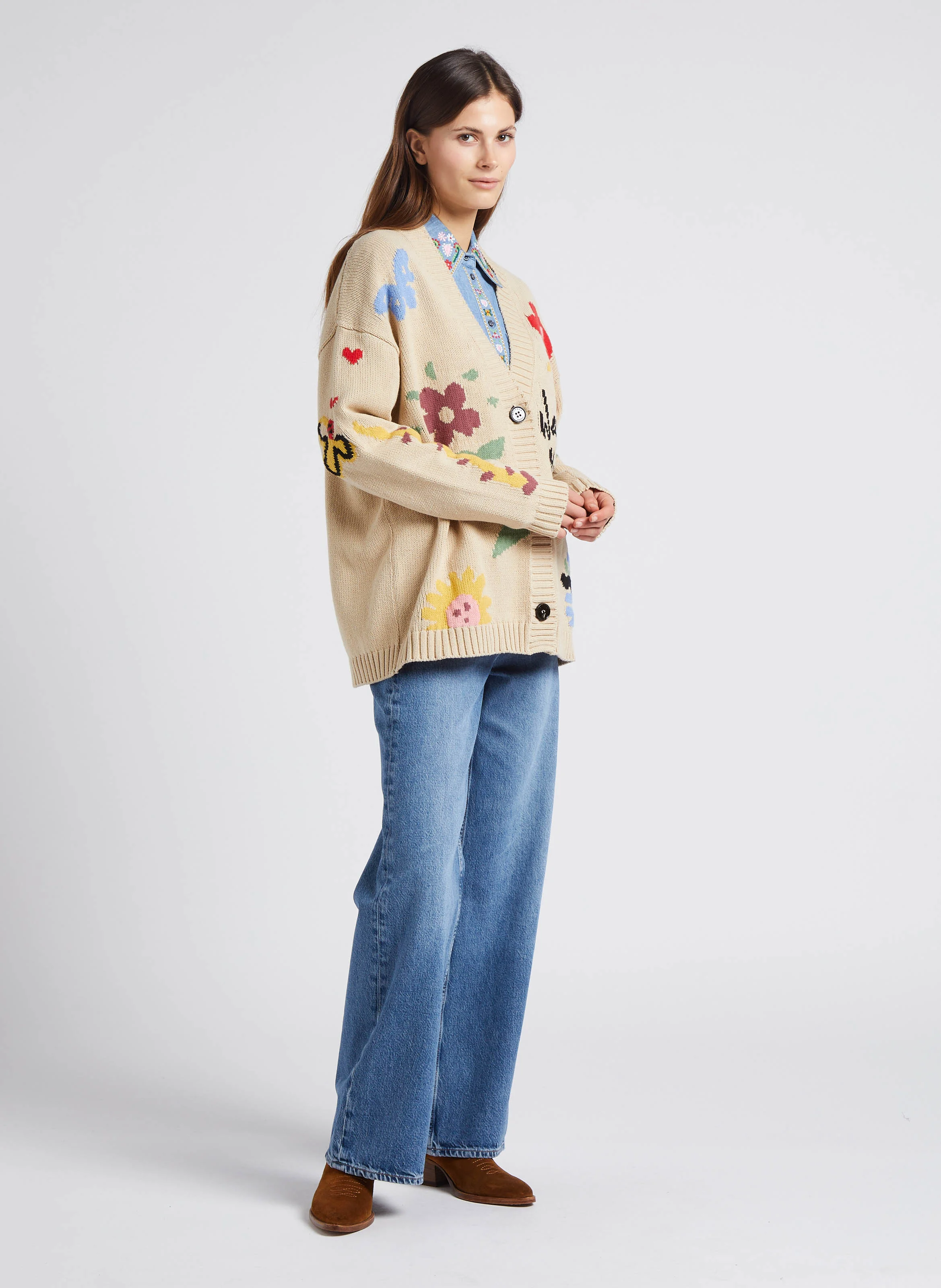 REBECCA - Jean ample droit taille haute en coton bio| Bleu