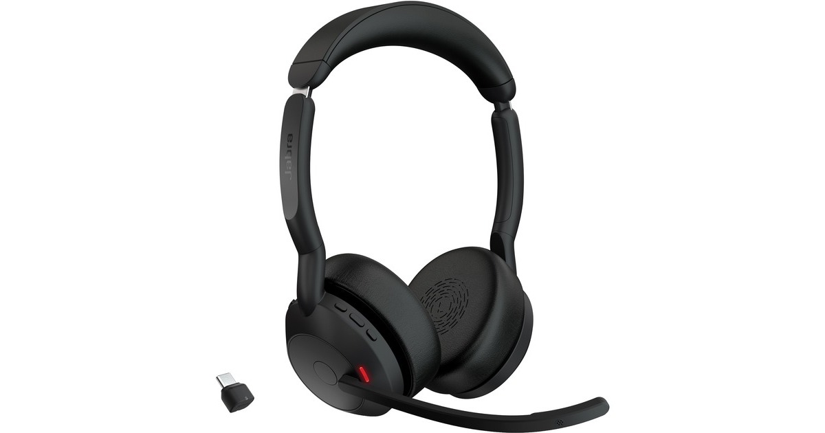 JabraEvolve2 55 - Link390c MS stereo met oplaadhouder on-ear headset  (Zwart, Stereo, Microsoft Teams, USB-C, Link380c)