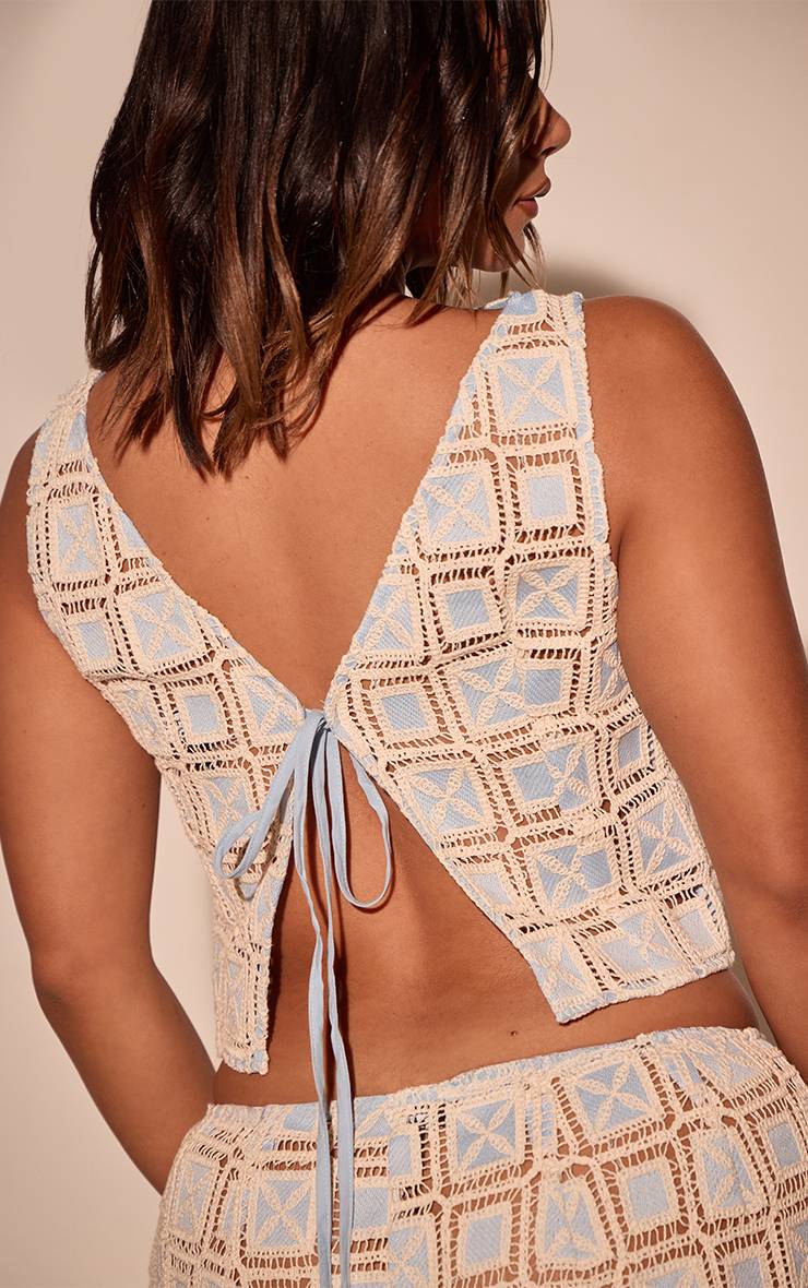 Bleu Layette Haut Co-ord À Encolure Bateau En Crochet Shape