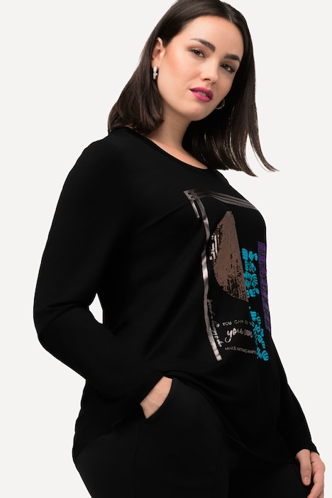 Shirt, Pailletten, A-Linie, Stehkragen, Langarm