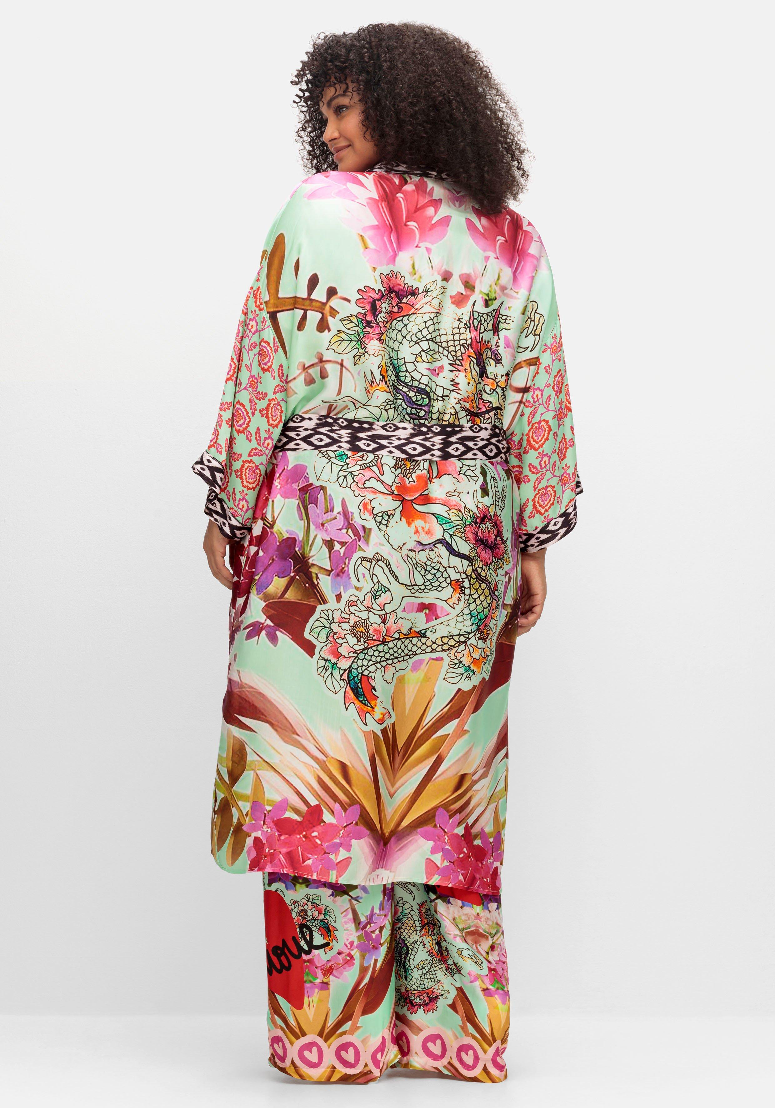 Kimono im Mustermix, aus Viskose-Satin