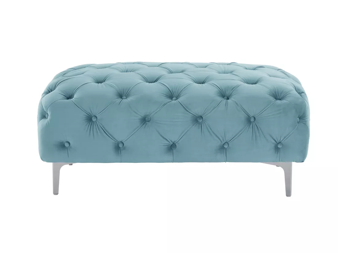 Pouf chesterfield en velours bleu pastel EDWINA