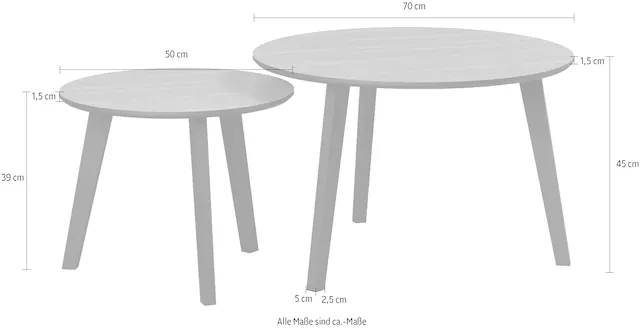 INOSIGN Couchtisch »Ronda« Set, 2 Stk. tlg. Beistelltische mit Massivholzfüssen - Masse (B/T/H) 50-70/39-45/50-70 cm