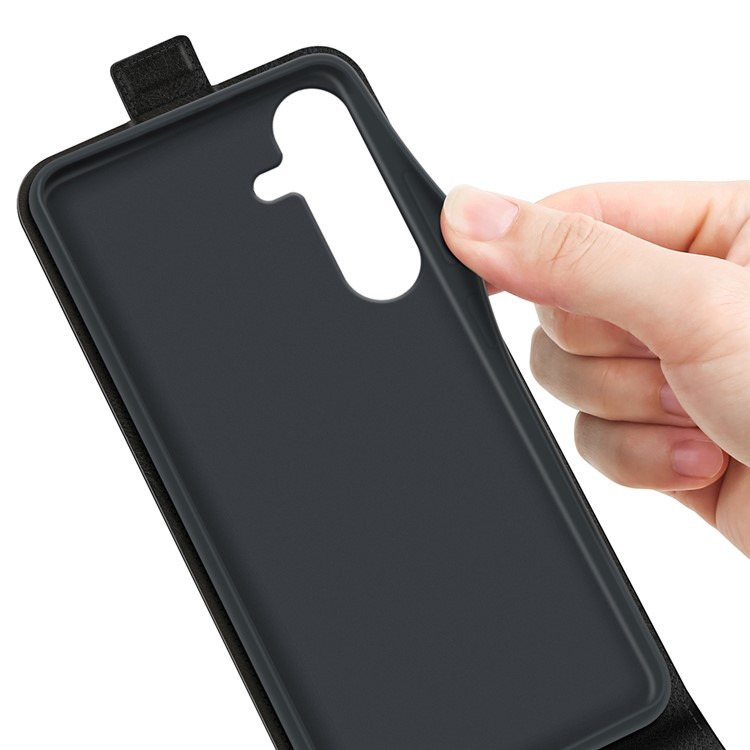 Samsung Galaxy S25  Plus Leder Tasche Flip Cover Vertikal im Retro Look mit Kartenfach - Schwarz
