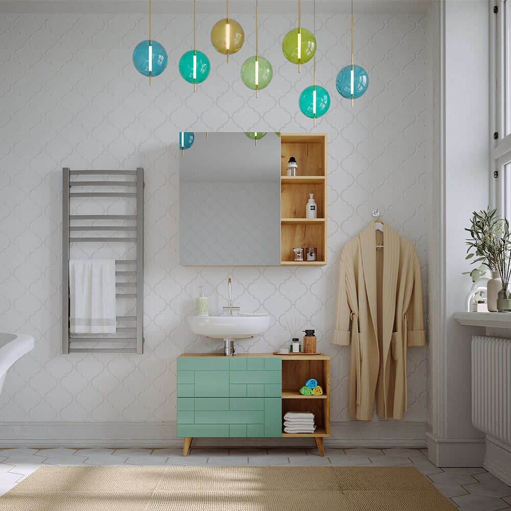 Vicco Badmöbel-Set Rudi in Eiche Evoke Mintgrün, Badezimmer, moderne Badserie Waschbeckenunterschrank Spiegelschrank