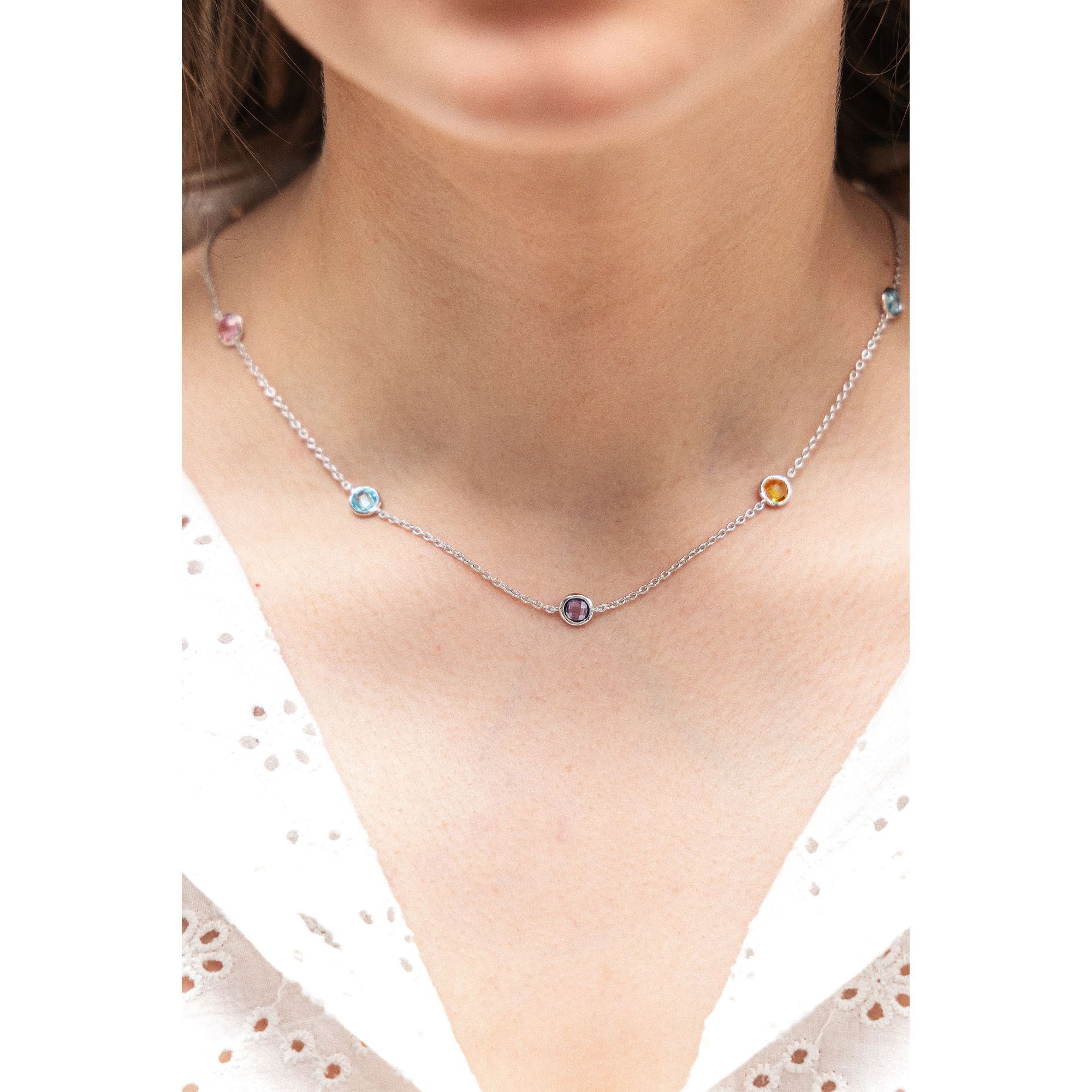 Zeeme Silber Halskette 925 Silber rhodiniert mit Zirkonia bunt
