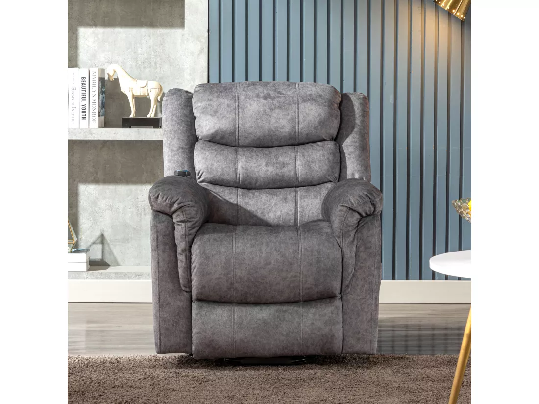 Fauteuil massant en tissu - Fauteuil électrique inclinable avec repose-pied - Gris