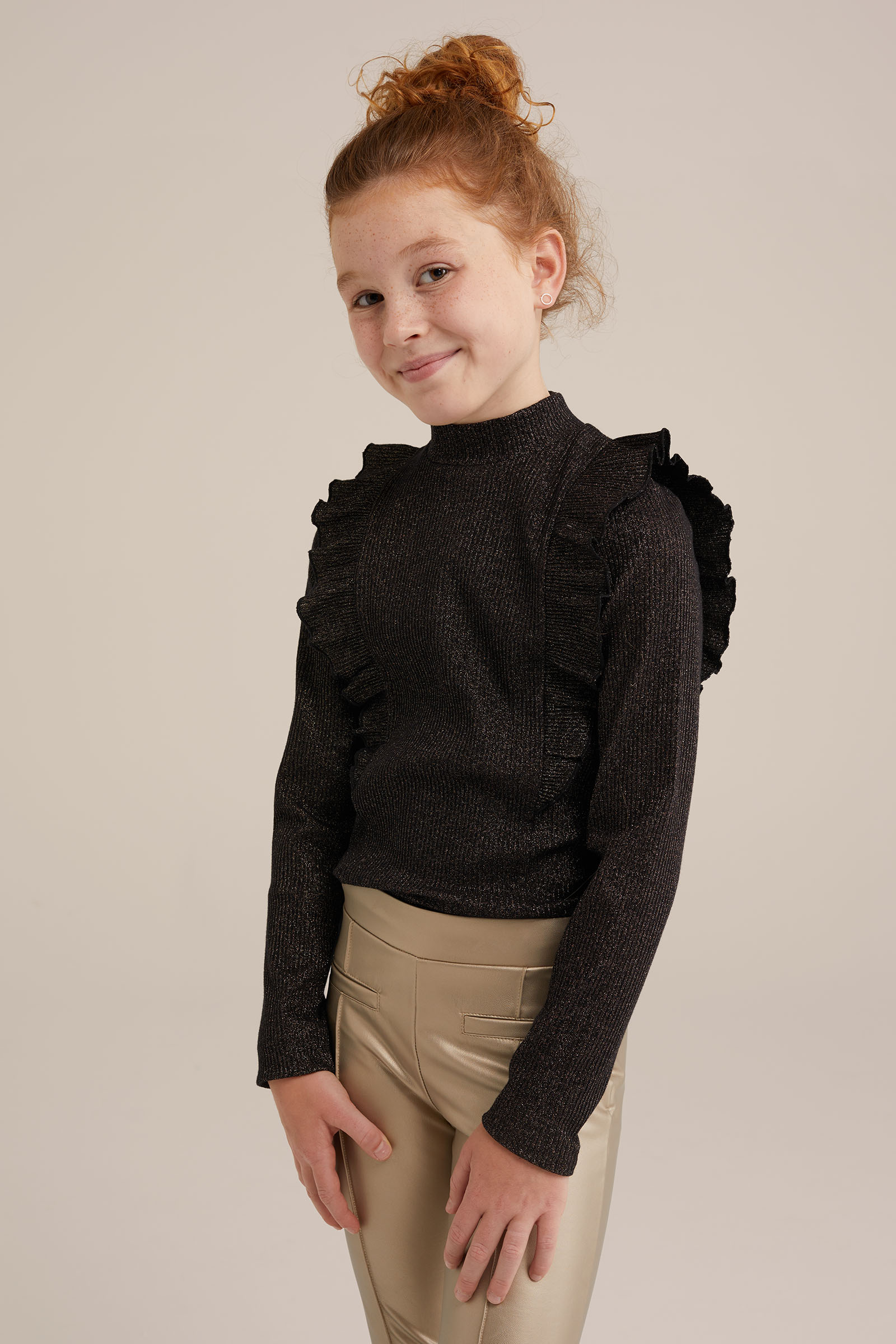 Meisjes geribd T-shirt met glittergaren WE Fashion Goud