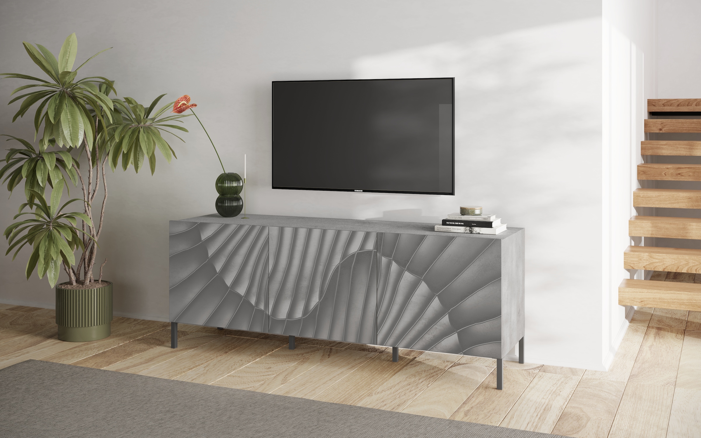 INOSIGN Lowboard »Snake, TV-Möbel, TV-Schrank, Media-Board, Breite 181 cm, viel Stauraum« mit Siebdruck-Front, 3 Türen, bodenstehend, stilvoll & funktional