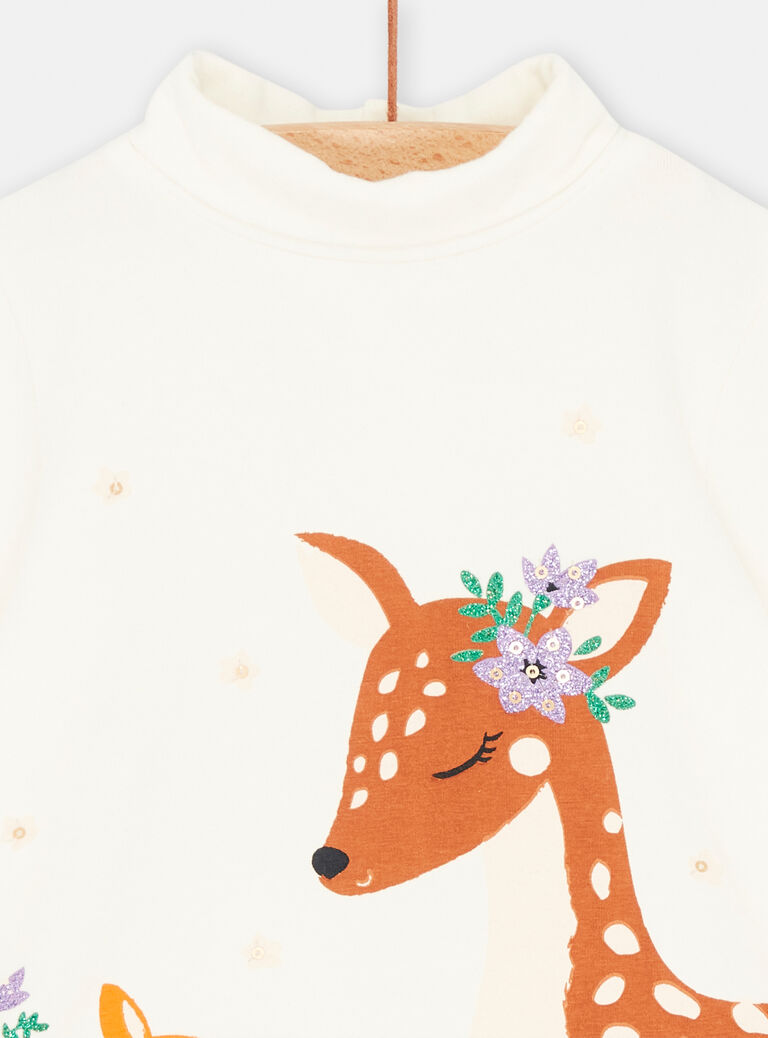 Sous-pull écru à motifs animaliers pour bébé fille