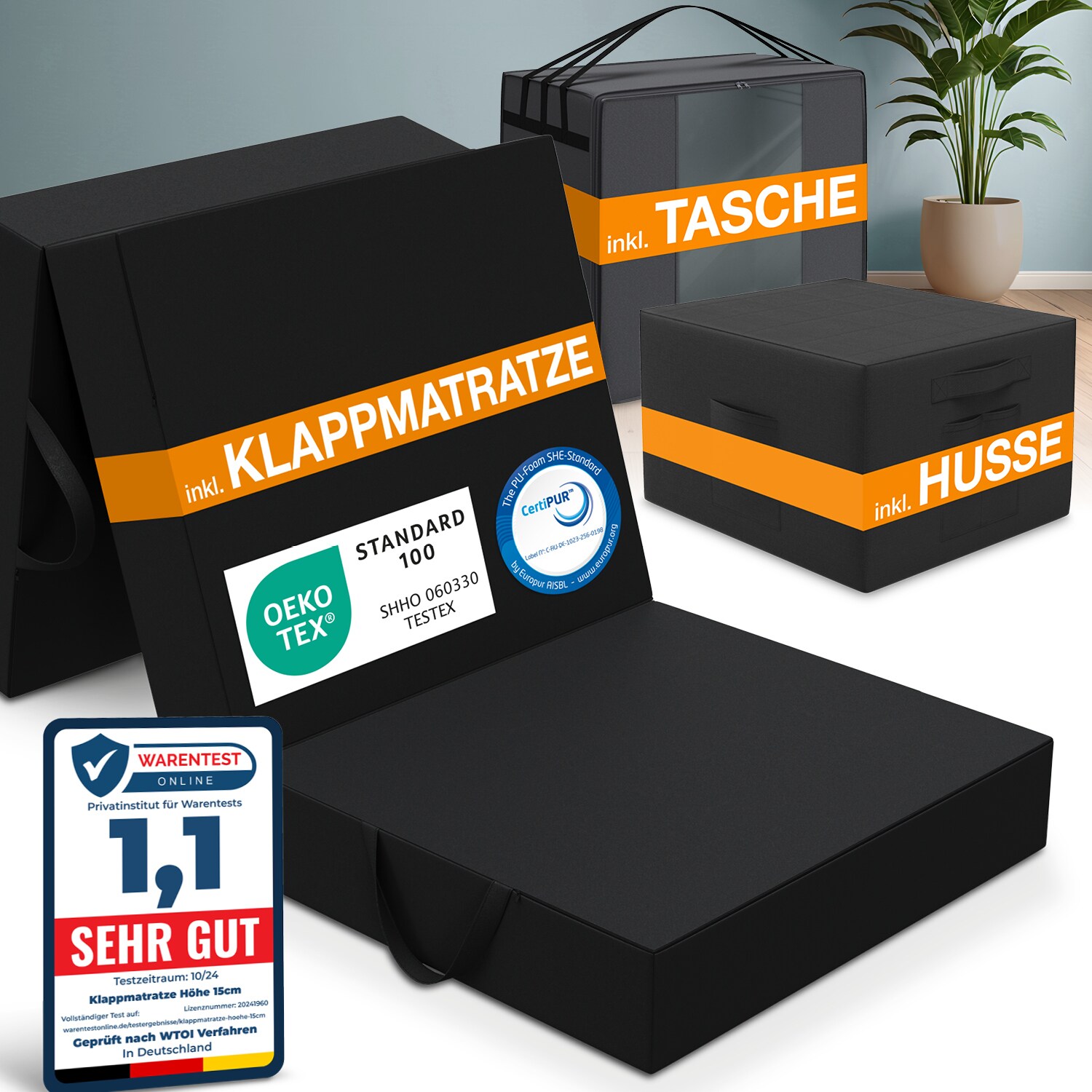 Bestschlaf Klappmatratze inkl. Husse & Transporttasche Spar-Set