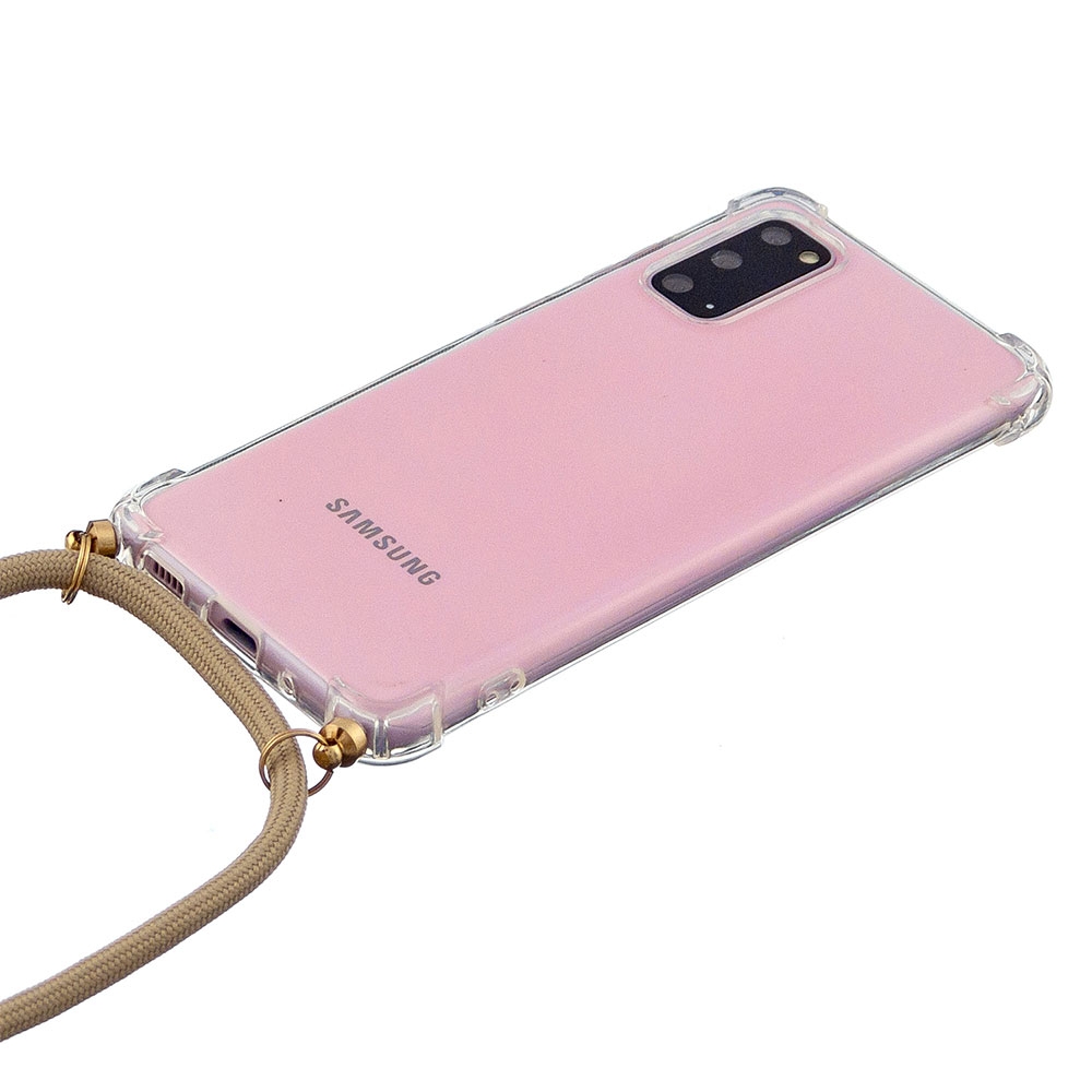 Samsung Galaxy S20 / S20 5G Necklace Gummi Hülle Air Cushion Fallschutz   Handykette (150cm) - Beige / Gold