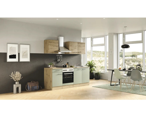 Flex Well keukenblok met apparatuur Cara 210 cm groen eiken mat gedemonteerd omkeerbaar model 00012746