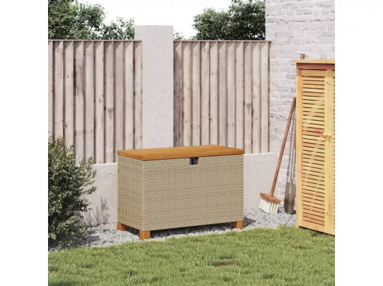 Boîte de rangement de jardin beige résine tressée bois d'acacia