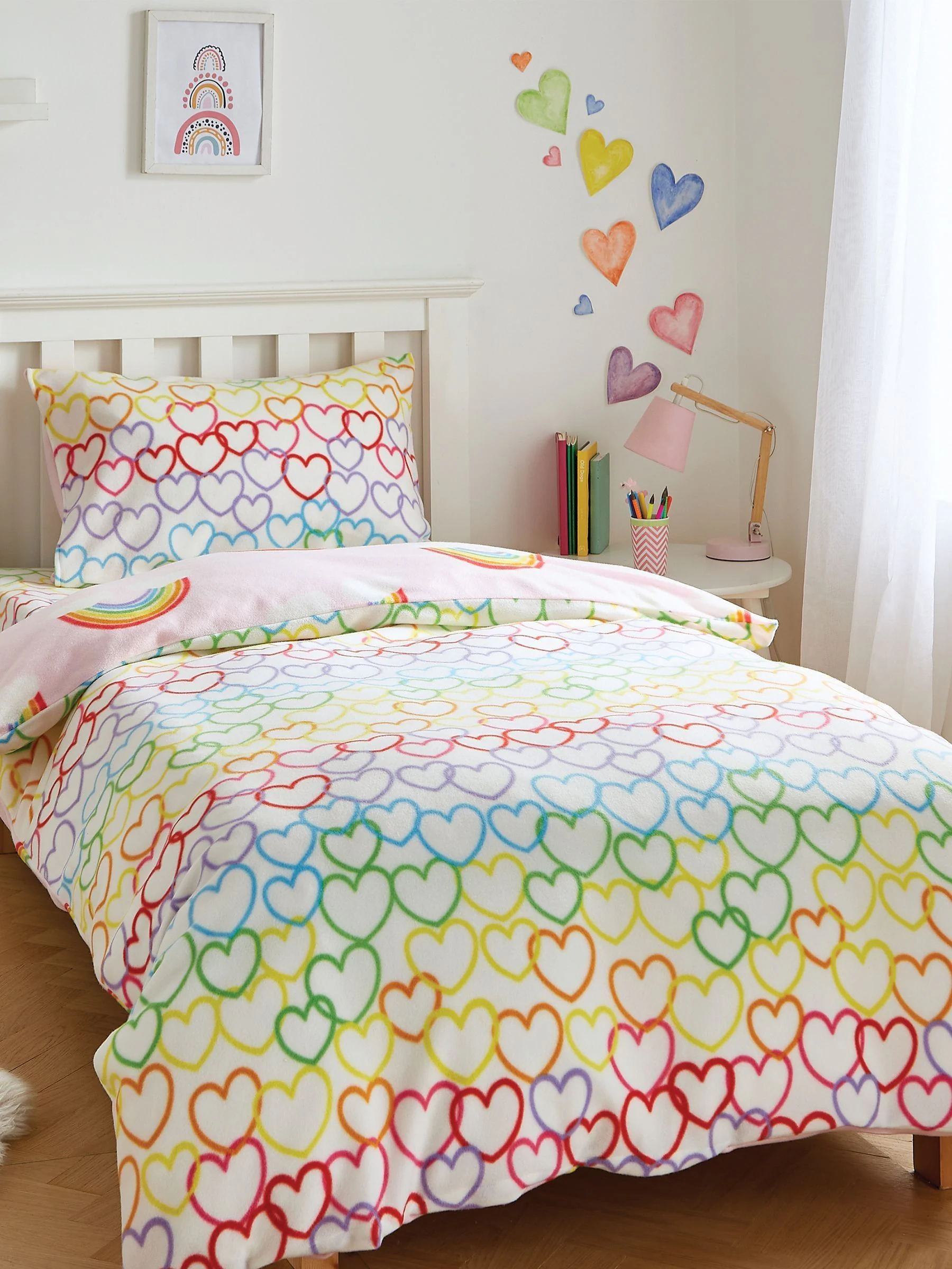Catherine Lansfield - Regenboogharten - Behaaglijke fleece dekbedovertrekset