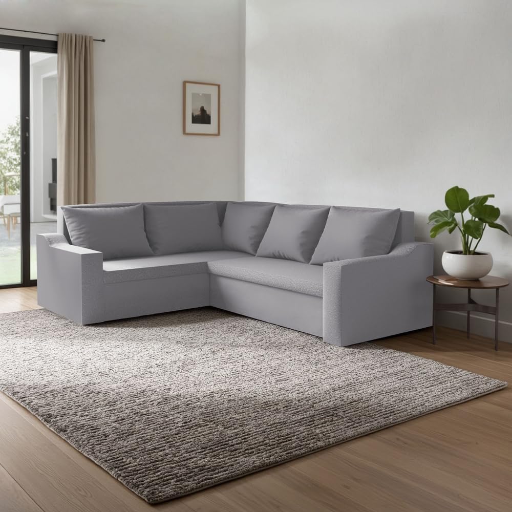Ecksofa mit Schlaffunktion und Bettkasten Ontario L – Ecksofa in L-Form, 220x180 cm, Komfortables Sofa mit Stauraum, praktisches Sofa für Wohnzimmer & Gäste (Basic, Grau)
